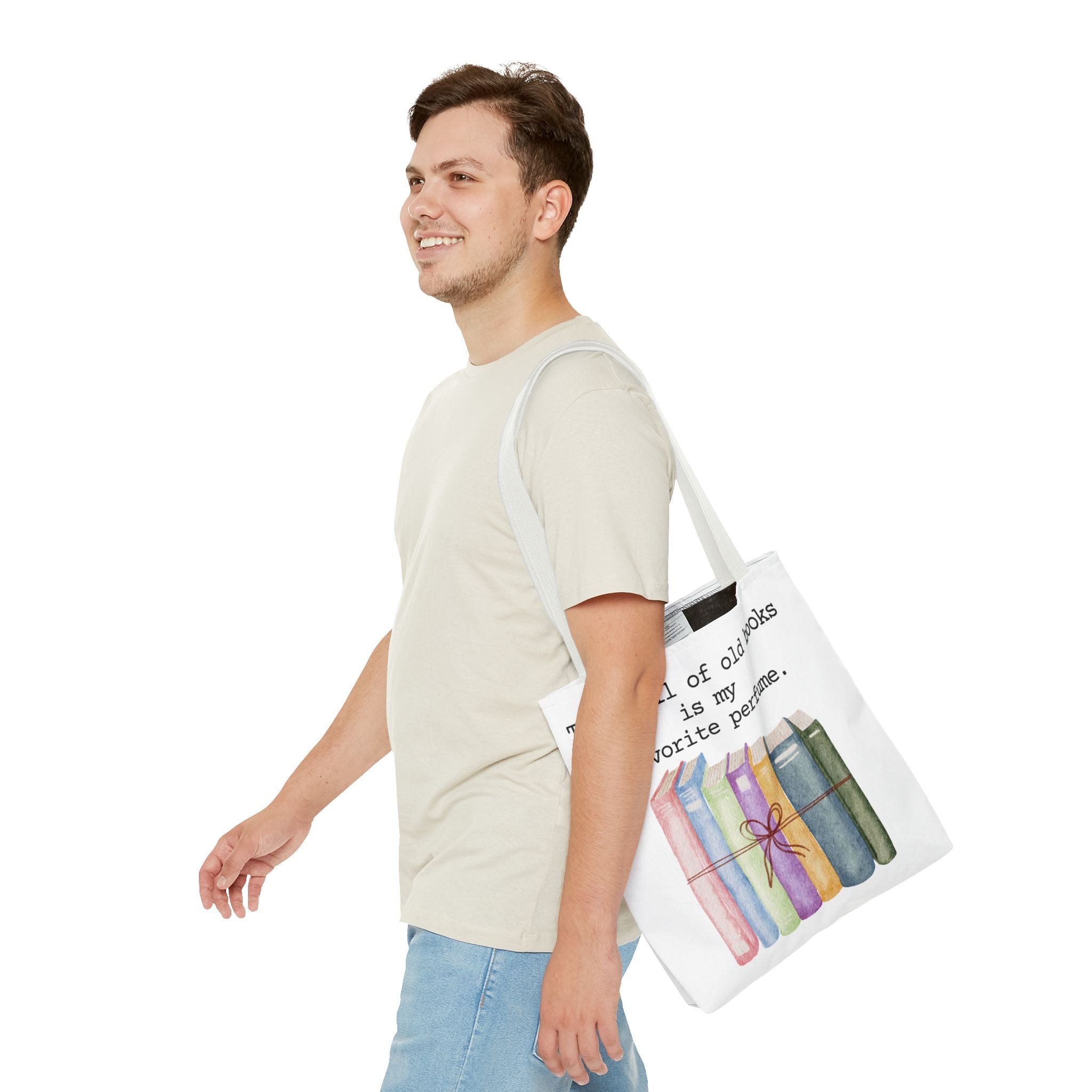 Watercolor Book Stack Tote Bag – Cozy Book Lovers Bag with Colorful Library Design