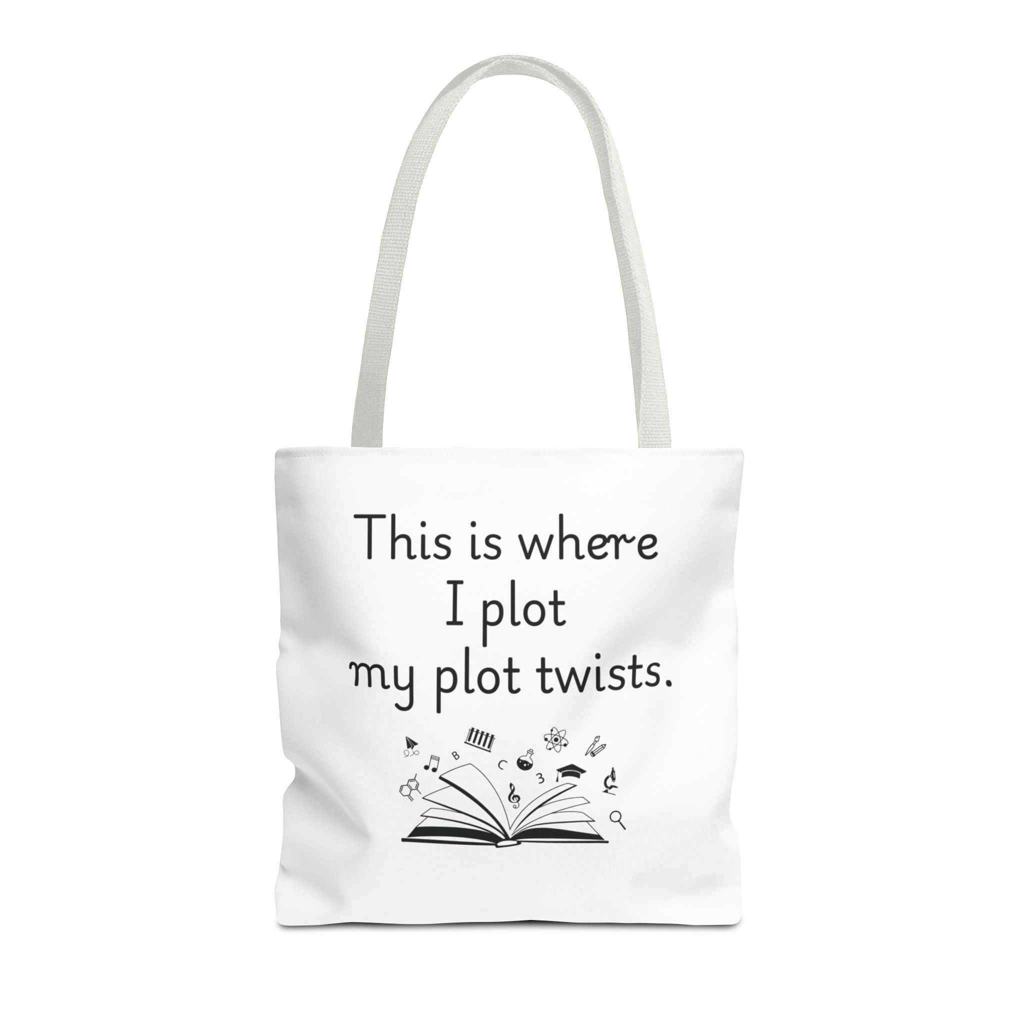 "Plot Twists" Book Lovers Tote Bag – Literary Quote Bag for Writers & Readers