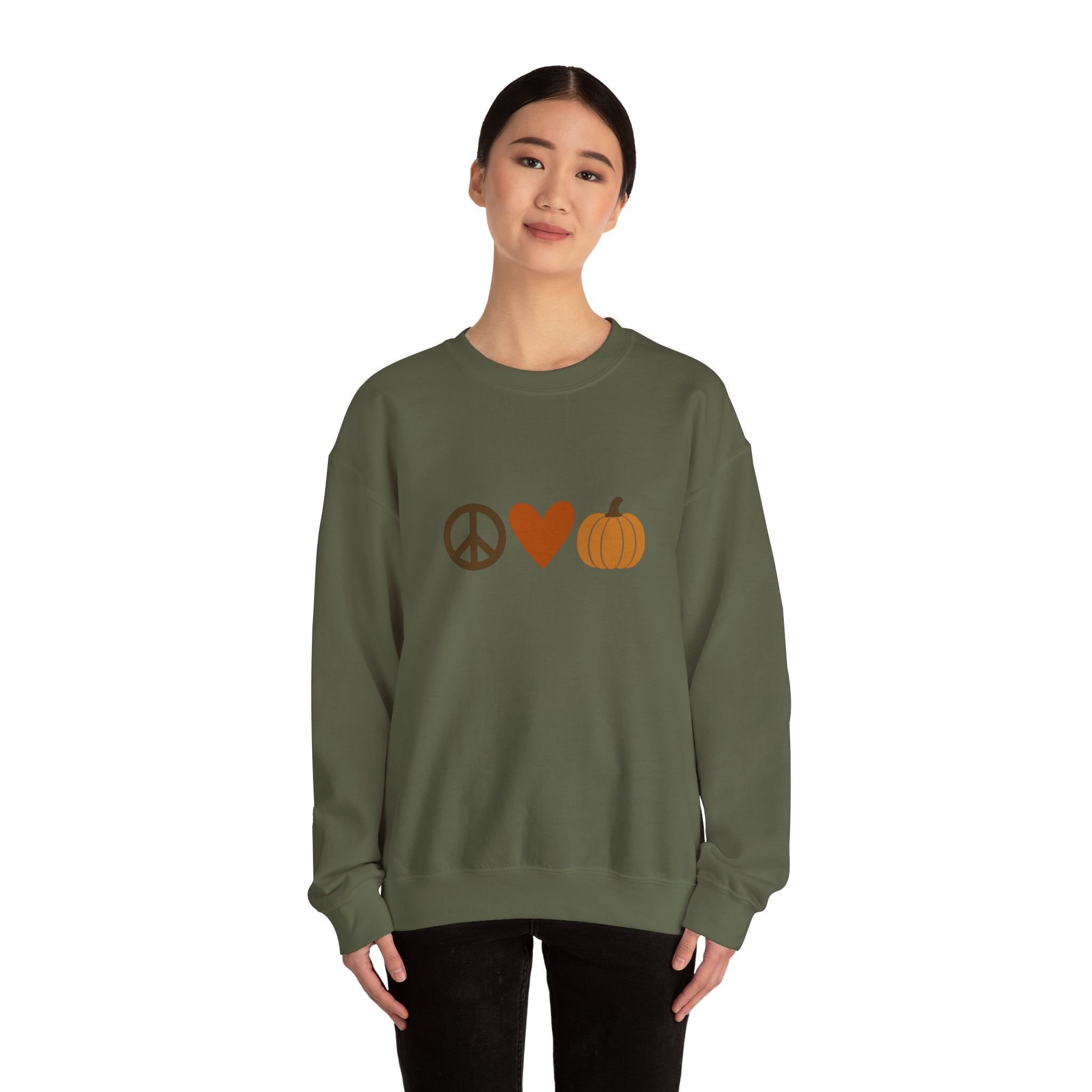 Fall Icons Unisex Sweatshirt - Peace, Love, Pumpkins