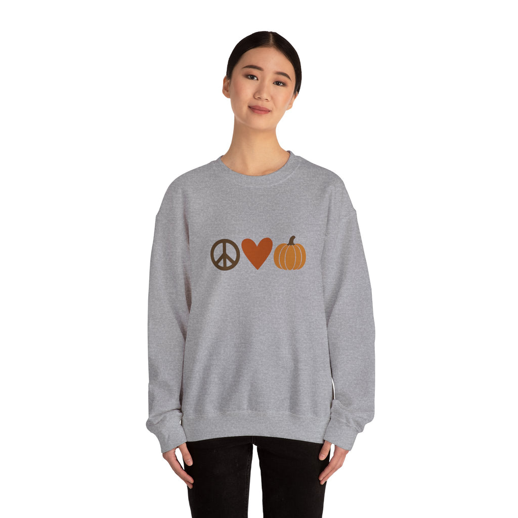 Fall Icons Unisex Sweatshirt - Peace, Love, Pumpkins
