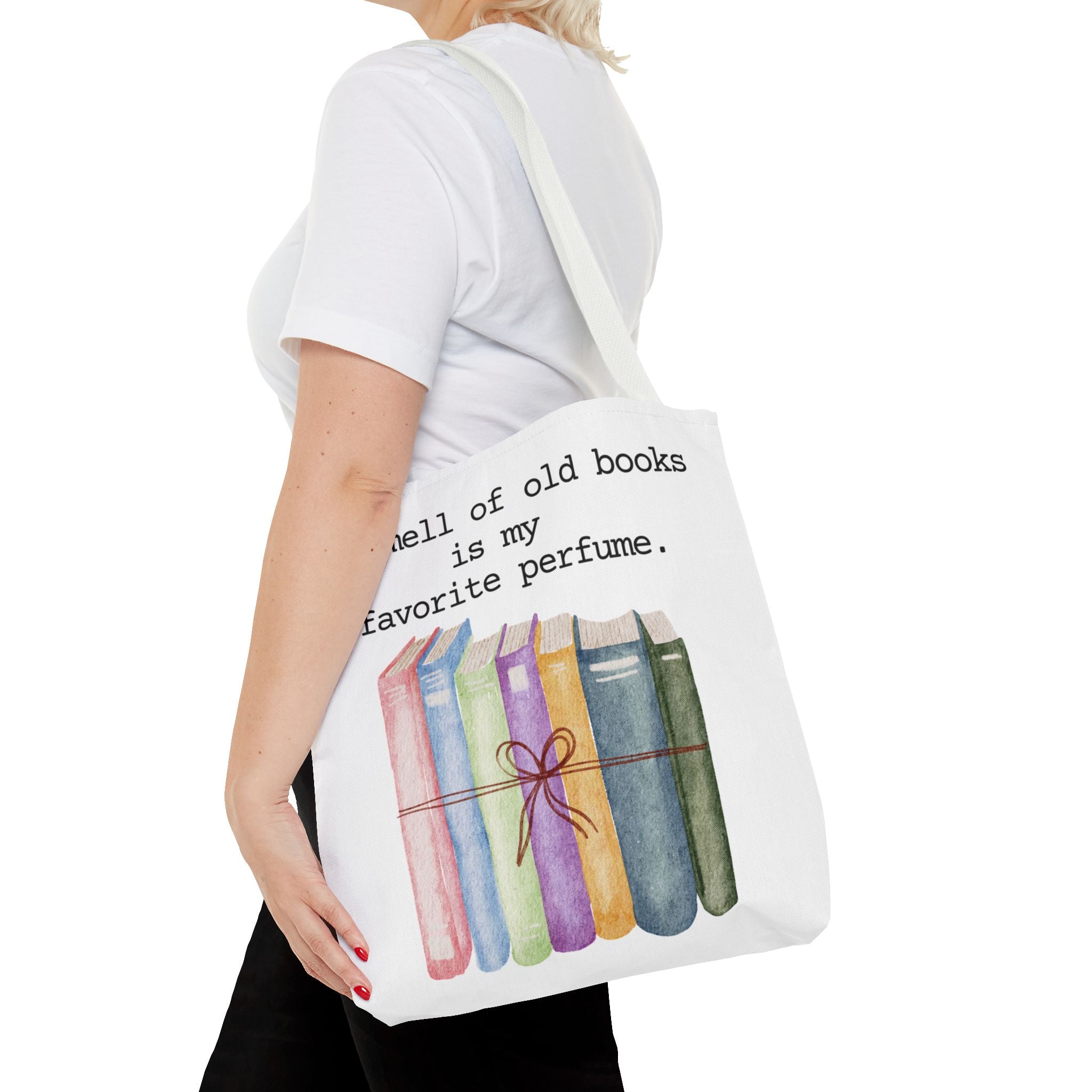 Watercolor Book Stack Tote Bag – Cozy Book Lovers Bag with Colorful Library Design