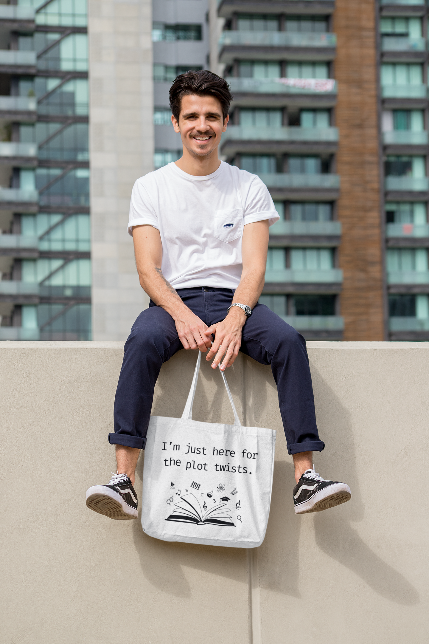 "Plot Twists" Book Lovers Tote Bag – Literary Quote Bag for Writers & Readers