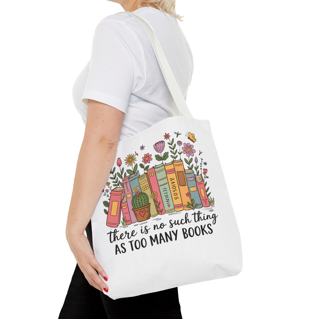 “Too Many Books Tote Bag” – Whimsical Book Lover’s Bag for Libraries, Bookshops & Cozy Adventures