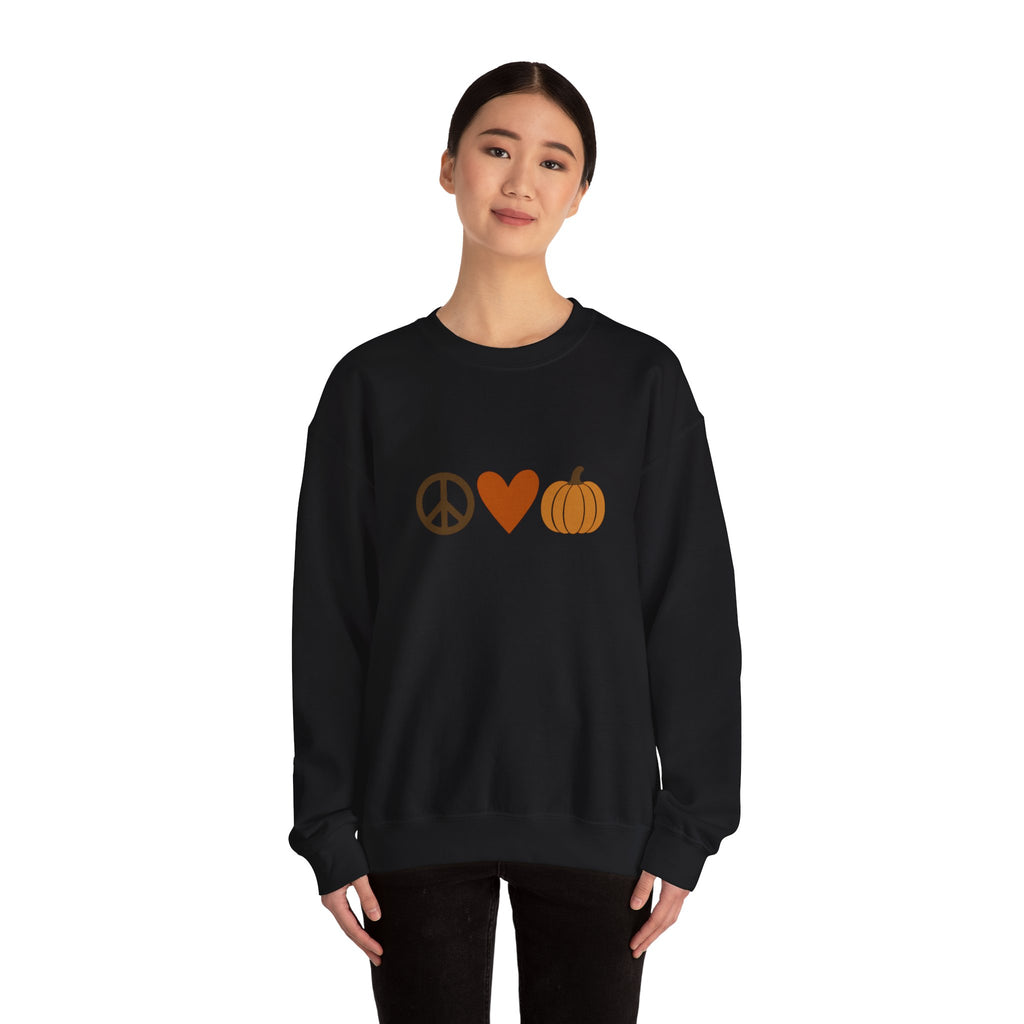 Fall Icons Unisex Sweatshirt - Peace, Love, Pumpkins